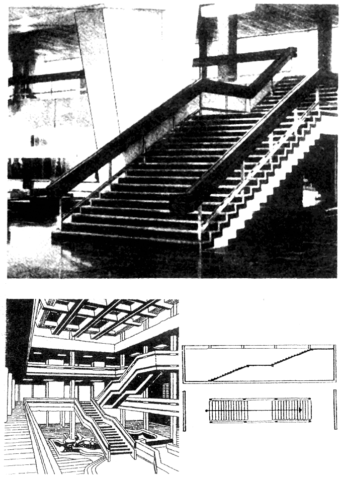 Рис. 52. Главная лестница в общественном здании (прямолинейная двухмаршевая)