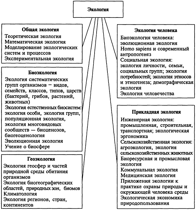 Рис. 1.2. Подразделения современной экологии